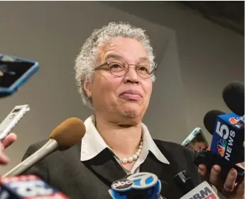  ?? SUN-TIMES FILE PHOTO ?? Cook County Board President Toni Preckwinkl­e addresses the media after being named chair of the county Democratic Party in April.