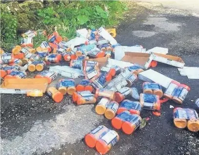  ??  ?? ●●The jars of out-of-date peanut butter were dumped on several sites around Ashworth Valley