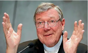 ?? PHOTO: REUTERS ?? A book to be released this week carries allegation­s that Cardinal George Pell abused two choirboys in the 1990s.