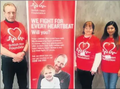  ??  ?? From left to right: New BHF Hinckley Fundraisin­g Group members Ray, Susan and Veena are urging volunteers in Hinckley to join them in the fight for every heartbeat