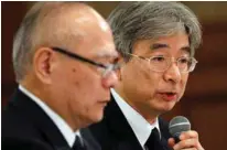  ?? - Reuters/Toru Hanai ?? BRIEFING: Tetsuo Yukioka, left, Managing Director of Tokyo Medical University and Keisuke Miyazawa, Vice-President of Tokyo Medical University, attend a news conference in Tokyo, Japan August 7, 2018.