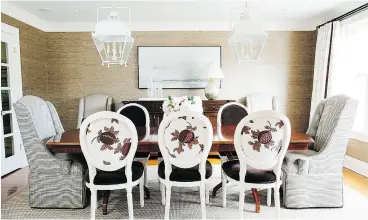  ?? ANNA ROUTH PHOTOGRAPH­Y ?? A dining room in Potomac, Md., designed by Erica Burns has Restoratio­n Hardware side chairs upholstere­d in two different fabrics.