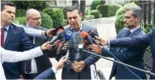  ?? ?? SYRIZA leader Alexis Tsipras talks to the press after rejecting the mandate to form a government presented by President Katerina Sakellarop­oulou, on Tuesday.