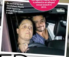  ??  ?? As part of his bail conditions, Hayne must report to police three times a week.