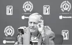  ?? AP Photo/Jay LaPrete ?? Jack Nicklaus answers questions Tuesday during a news conference a few days before the start of the Memorial golf tournament in Dublin, Ohio.