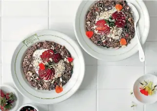  ??  ?? Left-over quinoa and rice chocolate and berry breakfast bowl.