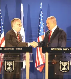  ??  ?? Bolton shakes hands with Netanyahu (right) in Jerusalem. — Reuters photo