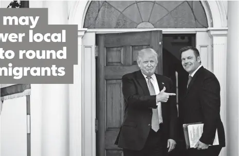  ?? DREW ANGERER, GETTY IMAGES ?? Kansas Secretary of State Kris Kobachy likely talked about 287( g) immigratio­n plan with President-elect Donald Trump.