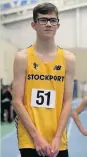  ??  ?? ●●Jack Doodson Hulley ( 1.40.43) who both took PBs over 600m. In a further heat, Emily Misantoni placed first with 1.42.79, closely followed by Lucy Robinson in 2nd place and a PB of 1.44.62.Ella Taylor also took a PB in this heat with 1.51.11. Not to be left out, Seren Redfern (U13), Libby Martin, Grace Taylor (U15) and Thomas Manton also all achieved PBs in their 600m heat! Luke Farrant and Sam Johnson then went on to claim more PBs in their U20 Men 600m.In the 60m Hurdles, U17 Abigail Pawlett competed against older athletes to come away with 2nd place and a PB of 8.87s. Rebecca Cox also ran a PB in her heat and placed 3rd in 10.40s. Yet another PB was achieved by Anya Dunne in the final heat with a run of 10.55s and 2nd place.In the High Jump, both Jack Doodson and Holly Aitchison came away with PBs of 1.65 and 1.60 respective­ly. Annabel Mobley tucked another PB under her belt in the Long Jump with 4th place and a jump of 4.66. In the Shot Put Throw, Abigail Pawlett took 1st place and another PB of 11.72. Rebecca Roach also won the U17 Women’s Shot Put with 7.73 and Grace Jasmine Taylor took the final PB of the day with 6.34.Stockport’s athletes are coached by Joe Frost, Clifford Oldham, Alex O’Gorman and Andrew Mihranian and a huge thank you goes to them for their continuous hard work throughout the year.
