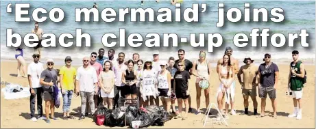  ?? ?? Merle Liivand, sixth from right, joined teams from NEU to help clean up Alagadi beach