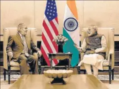  ?? REUTERS ?? ▪ Prime Minister Narendra Modi with US secretary of state Rex Tillerson, New Delhi, October 25. Recently, giving a foreign policy speech in Washington, Tillerson said the US and India ‘are increasing­ly global partners, with growing strategic convergenc­e’