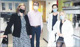  ?? (Photo: Darragh Kane) ?? Orla Dolan, Chief Executive Breakthrou­gh Cancer Research; Prof Seamus O’Reilly, Dr Tracey O’Donovan and Dr Sharon McKenna, working in the Western Gateway Building, UCC.