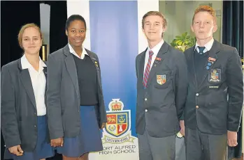  ?? Picture: ROB KNOWLES ?? TOP OF THE CLASS: As a reward for their dutiful service to the school, and as exemplars to the rest of the pupils, the head boy and girl and their deputies, along with the prefects for 2018 were announced at the Port Alfred High School prize-giving...