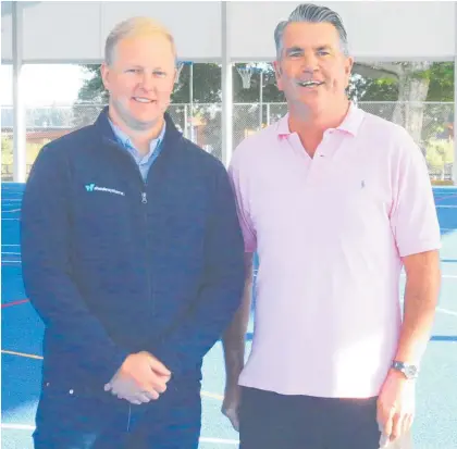  ?? Photo / Jesse Wood ?? Shade Systems NZ general manager Nick Suckling (left) with Te Awamutu College principal Tony Membery at the opening of Te Awamutu College's covered multi-sports turf.