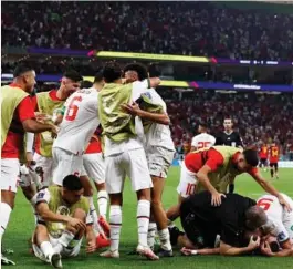  ?? EFE ?? Los jugadores de Marruecos celebran el triunfo sobre Bélgica.