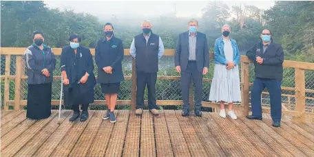  ?? Photo / Supplied ?? (From left) Elizabeth Thompson (Ngati Haua), Te Ao Marama Maaka (Ngati Haua), Lee Ann Muntz (Ngati Koroki Kahukura), Tumohe Clarke (Ngati Haua), Mayor Jim Mylchreest, Marlene Julian (Te Awa River Ride Trust), Aksel Bech (deputy mayor Waikato District) attend the blessing of the Waipa section of Te Awa River Ride Cycleway.