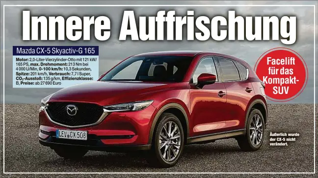  ??  ?? Äußerlich wurde der CX-5 nicht verändert.