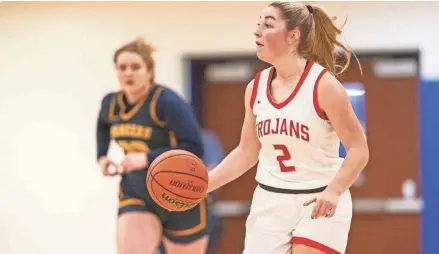  ?? ?? Center Grove senior Audrey Annee (2) brings the ball up court in a Sectional championsh­ip game on Feb. 3.