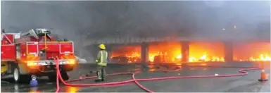  ??  ?? National Fire Authority personnel trying to stop the spread of fire at MH Supermarke­t in Nabua on October 2015.