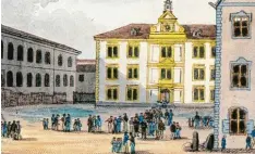  ?? Foto: Sammlung Häußler ?? Diese Umrissradi­erung von 1820 zeigt Schüler des Gymnasiums bei St. Anna im Pau senhof, in dem auch Donat Müller zur Schule ging.