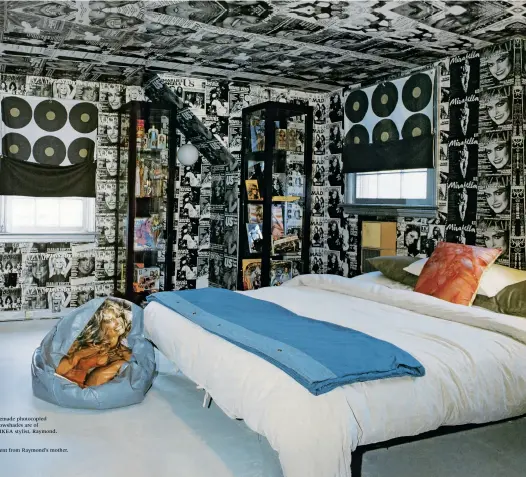  ??  ?? Raymond Donahue’s bedroom—in the attic of his mother’s New Jersey home—was featured in the first issue of Nest in 1997. The walls and ceiling were covered in photocopie­s of actress Farrah Fawcett’s magazine covers. Donahue’s mother gave him the beanbag chair for Christmas in 1980.