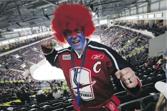  ?? PHOTOS: DAN JANISSE ?? Windsor Spitfire fan Rob Haglund was in the house for Sunday’s Memorial Cup final at the WFCU Centre, and he was ready for some exciting hockey action.