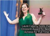  ??  ?? Laure Calamy holds the Orizzonti Award for Best Actress for ‘Full Time’.