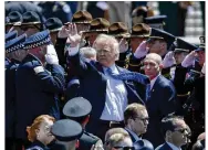  ?? PABLO MARTINEZ MONSIVAIS / AP ?? President Donald Trump waves as he leaves after speaking at the 36th Annual National Peace Officers’ memorial service Monday on Capitol Hill in Washington.