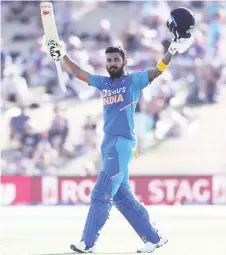  ?? — AFP photo ?? Rahul celebrates his 100 runs during the third One Day Internatio­nal cricket match between New Zealand and India at the Bay Oval in Mount Maunganui.