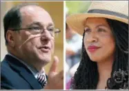  ?? FILE — THE ASSOCIATED PRESS ?? This pair of file photos shows U.S. Rep. Michael Capuano, D-Mass., left, on in Cambridge, Mass., and Boston city councilor Ayanna Pressley, right, on in Boston. Pressley is challengin­g the veteran Massachuse­tts congressma­n in the Sept. 4state...