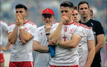  ??  ?? THINKING AHEAD: Mickey Harte and his players at the end of their AllIreland final defeat