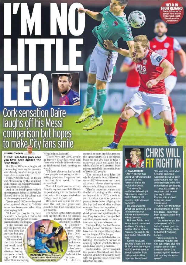  ??  ?? POOR START Mikey Drennan’s penalty beats Mark Mcnulty to win opening game HELD IN HIGH REGARD Daire O’connor in action for Cork on Friday and, inset, Barcelona star Lionel Messi
