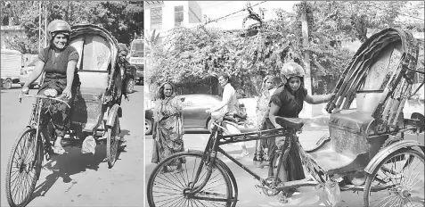  ??  ?? (Left) Bangladesh’s lone female rickshawpu­ller Mosammat Jasmine poses on her battery-run rickshaw in Chittagong city on Jan 15. As Bangladesh’s only woman rickshaw wallah, Mosammat Jasmine may be a feminist icon but to the passengers she cycles around...