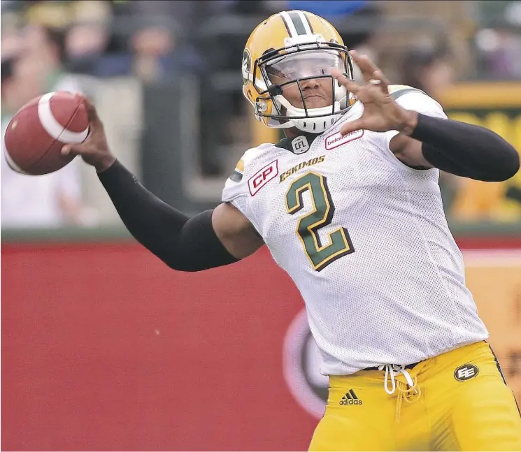  ?? ED KAISER ?? Eskimos backup quarterbac­k James Franklin will likely suit up for a new team next season with Mike Reilly firmly entrenched as Edmonton’s starter.