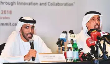  ?? Clint Egbert/Gulf News ?? Khalifa Mohammad Al Suwaidi and Hamad Al Shaikh Ahmad Al Shaibani at the press conference in Dubai yesterday