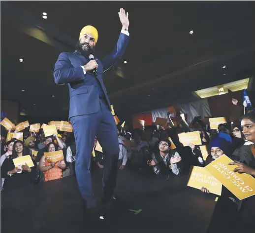  ?? − La Presse canadienne: Nathan Denette ?? Jagmeet Singh, lors d'un rallye à Brampton, dans le sud de l'Ontario.