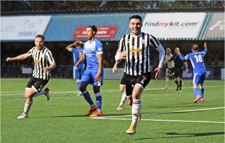  ?? PICTURE: Simon Howe ?? Alex Fletcher celebrates scoring the winner for Bath City against Tonbridge Angels. The striker sadly suffered a serious head injury on Tuesday after colliding with an advertisin­g board, forcing the Romans’ game with Dulwich Hamlet to be abandoned after just five minutes. Fletcher needed emergency neurosurge­ry to stabilise his condition and is in intensive care in a stable, but critical condition. All at the Bath Chronicle send our best wishes to Alex and his family – for the full story see page 2