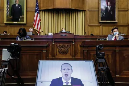  ?? Photograph: Reuters ?? Mark Zuckerberg, Facebook CEO, appears before the House judiciary antitrust subcommitt­ee.