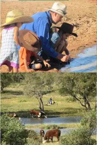  ??  ?? Top to bottom: Nina with Toby, Corey and Jade enjoying farm life; Luke and Nina liked to involve the kids in station life as much as possible; Luke checking on the Betts family’s herd of Herefords.