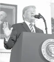  ?? AGENCE FRANCE PRESSE ?? US President Donald Trump announces his decision on the Iran nuclear deal in the Diplomatic Reception Room at the White House in Washington, DC, President Hassan Rouhani reacts in his speech on Iranian TV in Tehran.