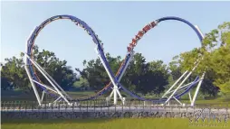  ??  ?? This undated rendering provided by Skyline Attraction­s shows Skywarp, a doublecar roller coaster that features two cars speeding around each other on double loops. Skywarp will debut at Six Flags Discovery Kingdom in Vallejo, California, in the summer...