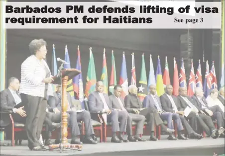  ?? (DPI photo) ?? Prime Minister of Barbados Mia Mottley addressing the opening ceremony of the CARICOM Heads of Government meeting in Jamaica yesterday.