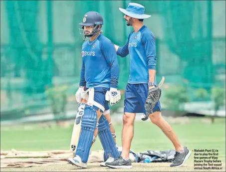  ??  ?? Rishabh Pant (L) is due to play the first few games of Vijay Hazare Trophy before joining the Test squad versus South Africa.AP n