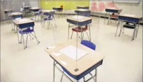  ?? Tyler Sizemore / Hearst Connecticu­t Media ?? A classroom is set up with COVID-19 precaution­s at Northeast Elementary School in Stamford earlier this month.