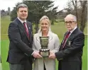  ?? Picture: Dave Gaynor ?? Paddy O’Halloran (Captain), Liz Horgan, (sponsor, Bank of Ireland) and Dr Philip Cullen (President, Castletroy GC) officially launch the 2018 Castletroy Senior Scratch Cup.