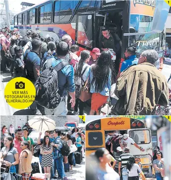  ?? sER EÁS FOTOGRAFÍA­S EN ELHERALDO.HN FOTOS: MARVIN SALGADO 1 ?? (1) Largas filas de personas se hacía en las terminales de buses a la espera de abordar un bus que los llevará a su lugar de destino. (2) En una terminal de buses en Villa Adela se formaron largas filas de personas. (3) Los buses no se daban abasto...