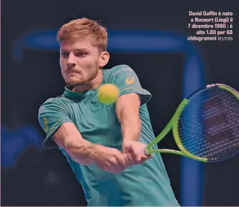  ?? REUTERS ?? David Goffin è nato a Rocourt (Liegi) il 7 dicembre 1990 : è alto 1.80 per 68 chilogramm­i