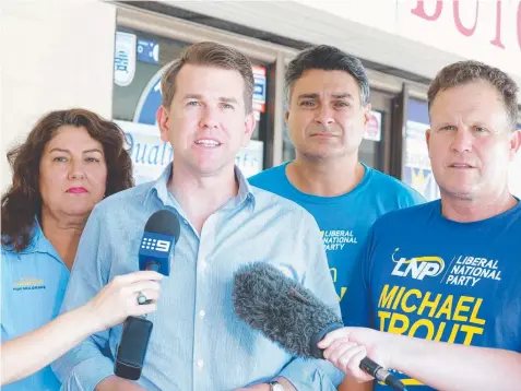  ?? Picture: JUSTIN BRIERTY ?? INCENTIVE: LNP candidate For Mulgrave Karina Samperi, LNP employment spokesman Jarrod Bleijie, LNP candidate for Cairns Sam Marino and LNP candidate for Barron River Michael Trout at Trinity Beach Quality Meats yesterday.