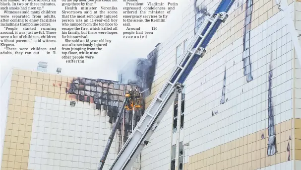  ??  ?? Members of the Emergency Situations Ministry work to extinguish the fire in a shopping mall. — Reuters photo