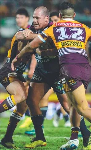  ?? CELLAR BATTLE: Cowboys co- captain Matt Scott against Brisbane. Picture: EVAN MORGAN ??